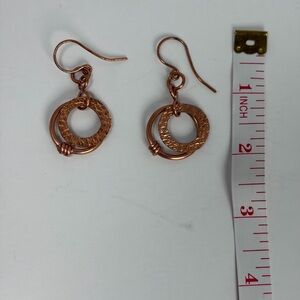Copper Tone Dangle Earrings | Hammered Circle Drop Earrings